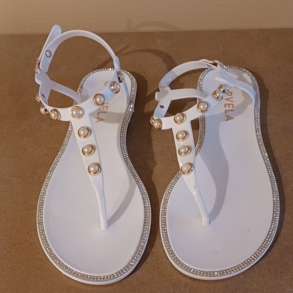 Kurt Geiger Shoes - Carvela Kurt Geiger Pearl Jeweled & Rhinestones Flip Flop Sandals Size EU 40